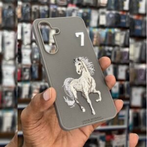 Premium Embroidered Leather Style Case for Samsung Galaxy S24 – Grey Horse Edition
