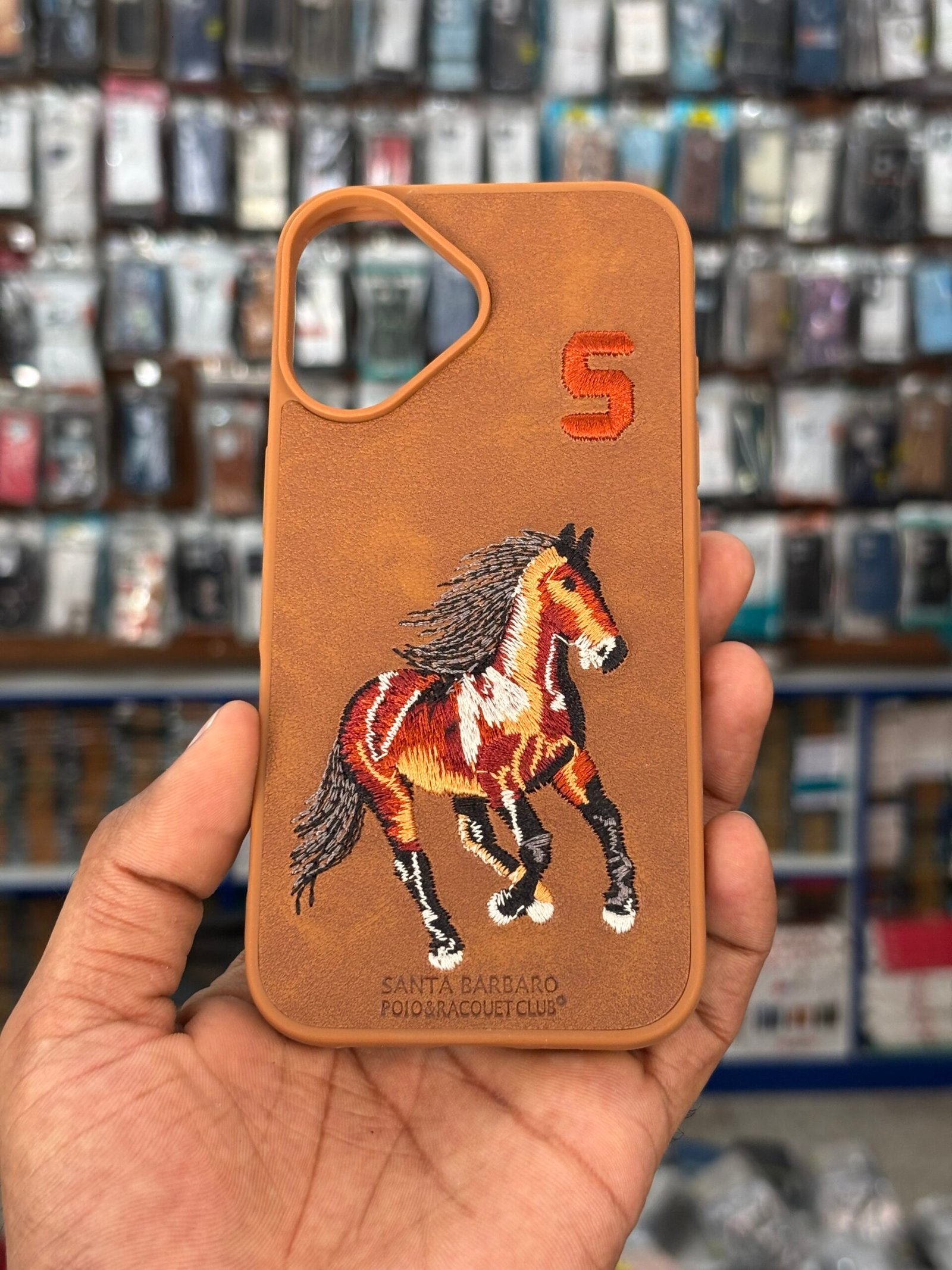 Premium Horse Embroidered Leather Case for iPhone 16