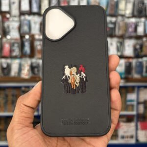 Premium Embroidered Leather Case for iPhone 16 – Black