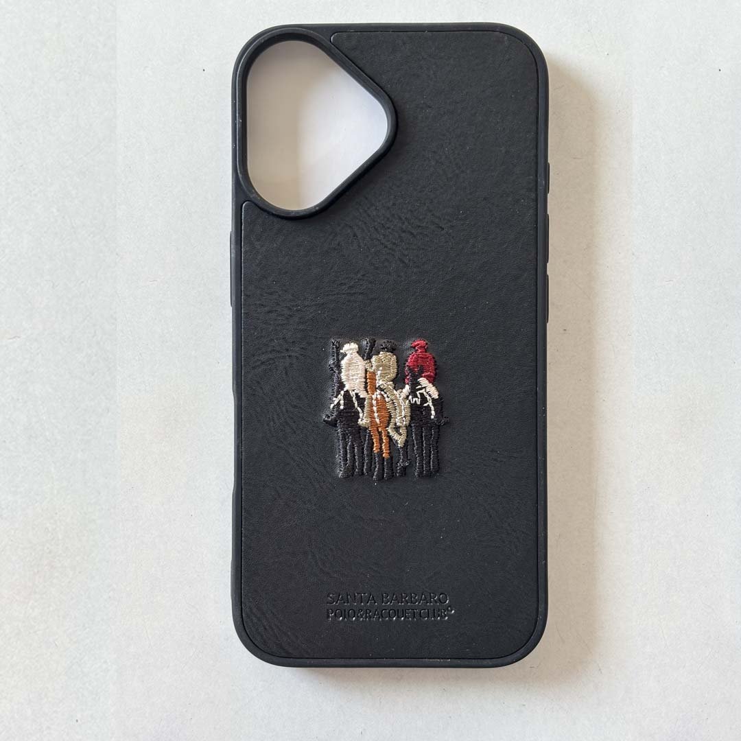Premium Embroidered Leather Case for iPhone 16 – Black thumbnail 2