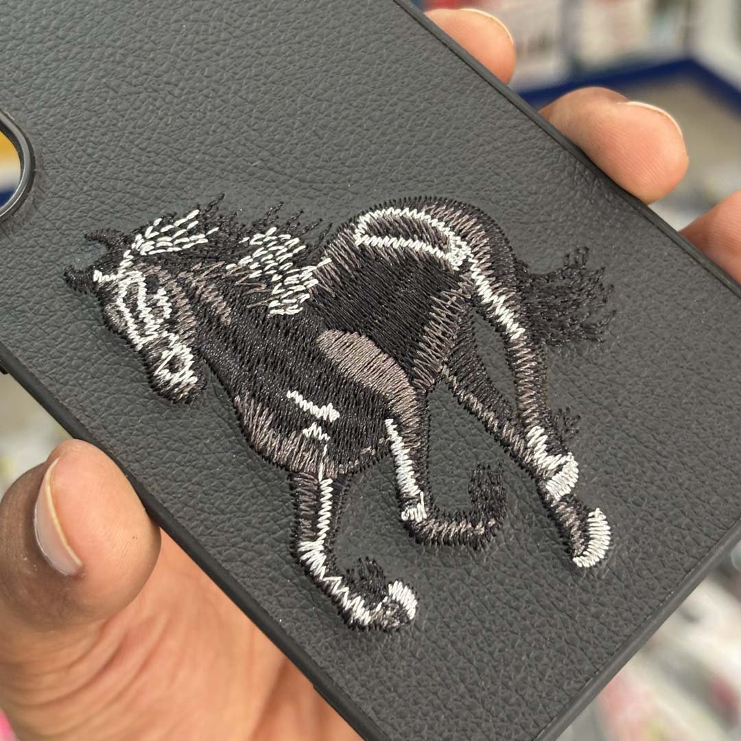 Premium Embroidered Leather Style Case for Samsung Galaxy S24 – Black Horse Edition thumbnail 2