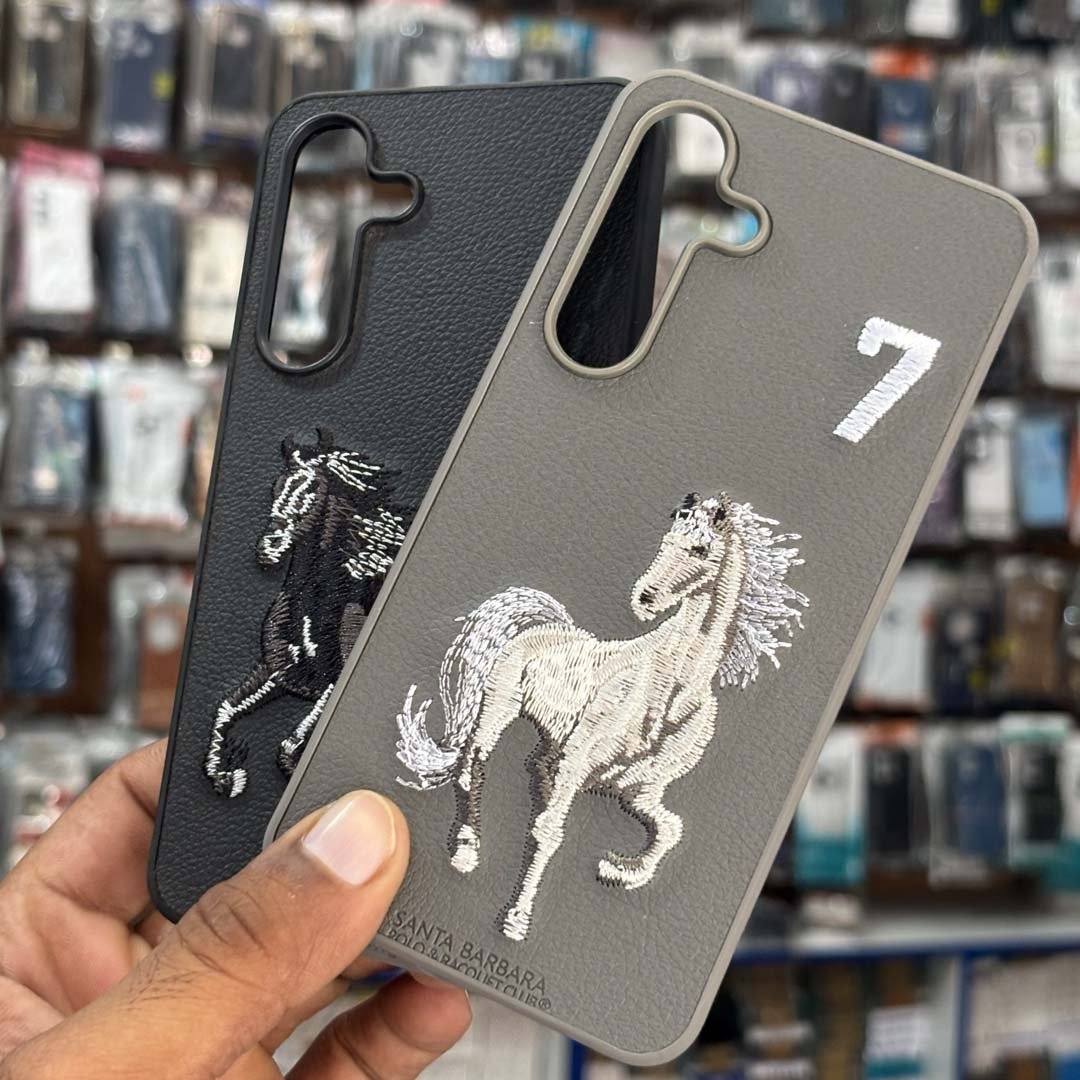 Premium Embroidered Leather Style Case for Samsung Galaxy S24 – Black Horse Edition thumbnail 3